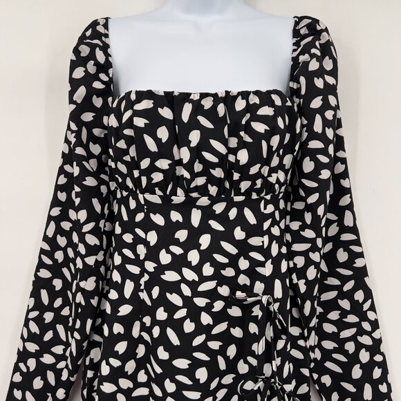 PrettyLittleThing Women’s Black Seed Print Mini Dress  4 Long Sleeve NWT - Picture 3 of 14